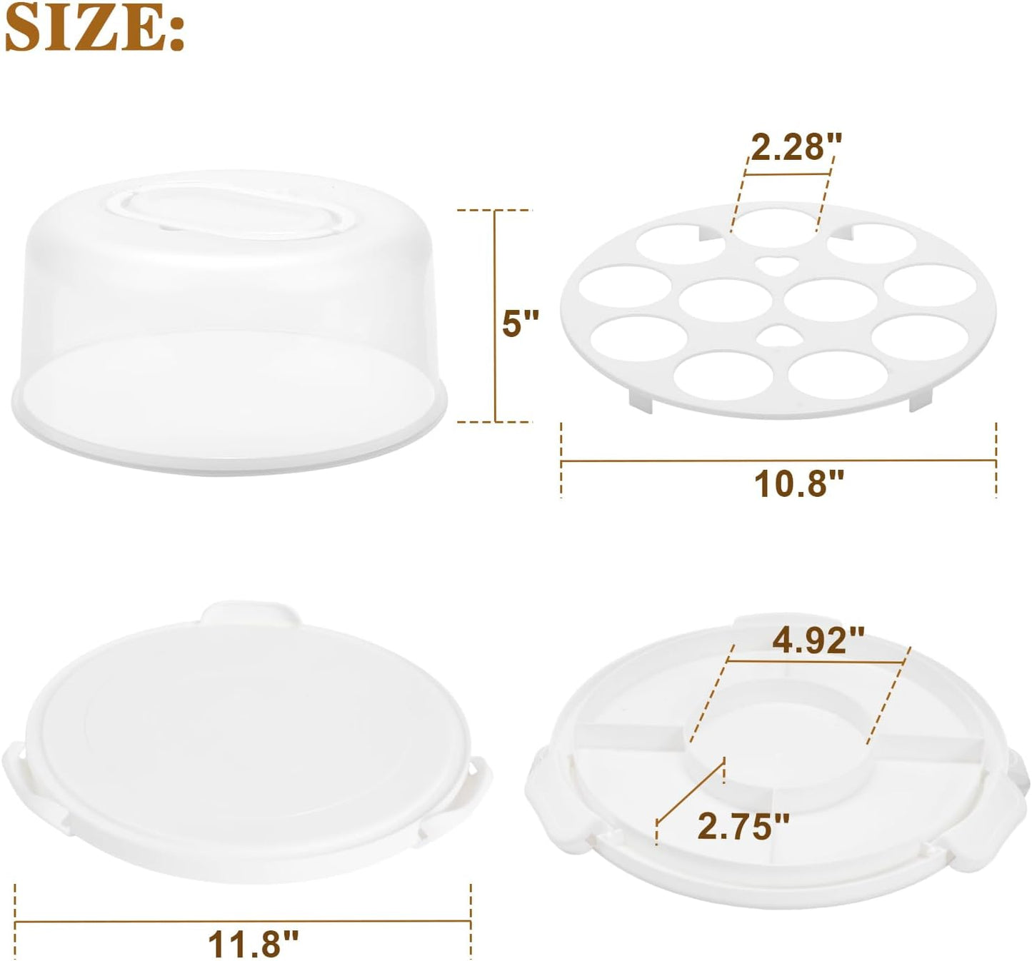 Cake Carrier with Lid and Handle, Multipurpose Cake Stand Fits 10 inch Cake, Cupcake Containers for 11 Cupcakes，Cake Holder Serves as Five Section Serving Tray, Portable Cake Carriers, White