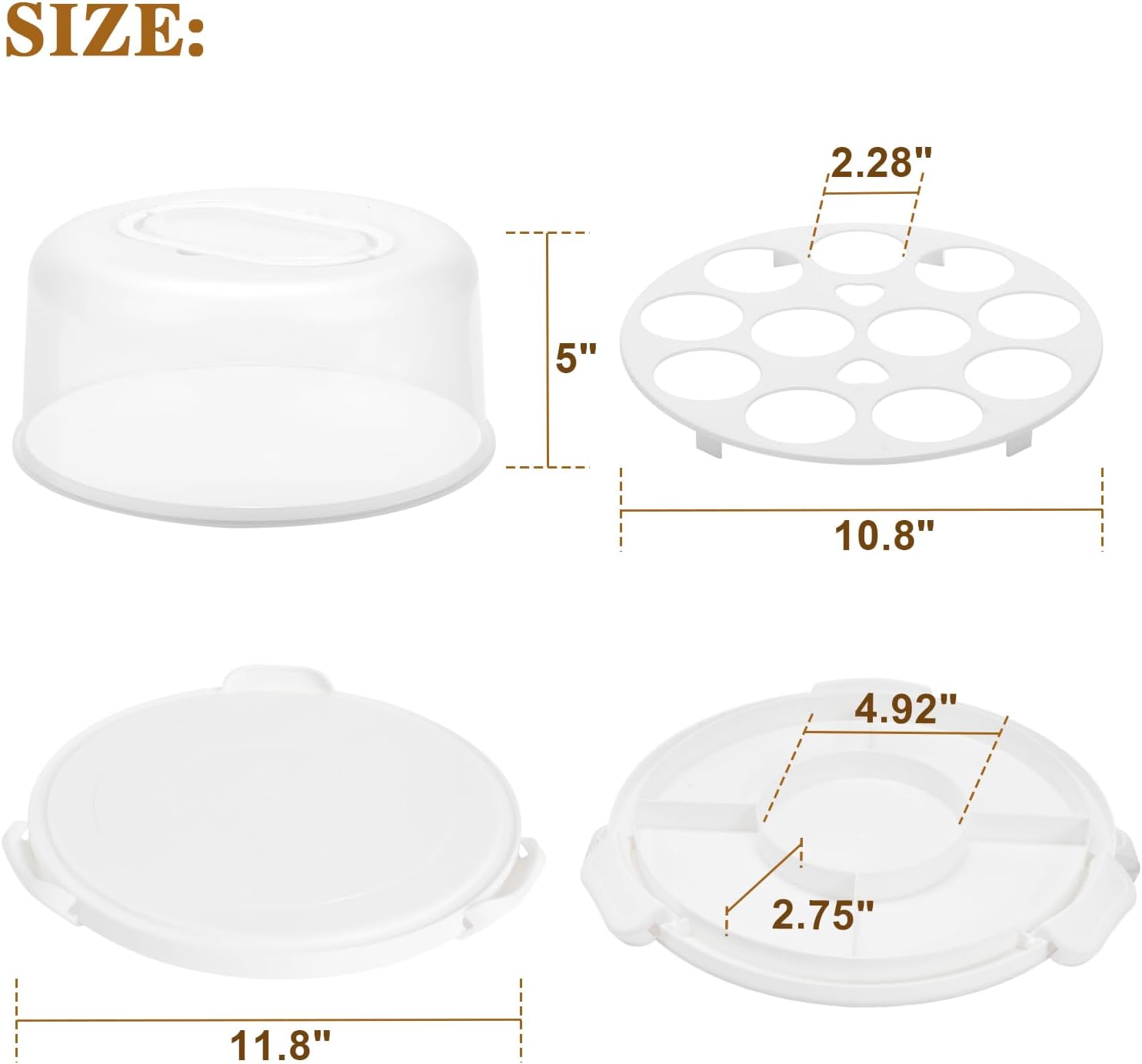 Cake Carrier with Lid and Handle, Multipurpose Cake Stand Fits 10 inch Cake, Cupcake Containers for 11 Cupcakes，Cake Holder Serves as Five Section Serving Tray, Portable Cake Carriers, White