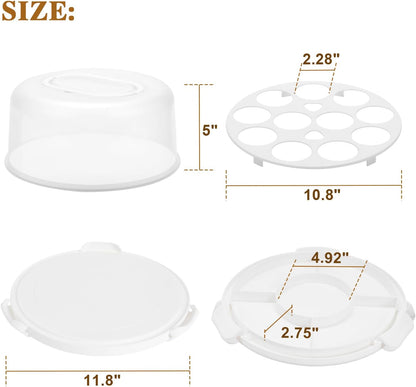 Cake Carrier with Lid and Handle, Multipurpose Cake Stand Fits 10 inch Cake, Cupcake Containers for 11 Cupcakes，Cake Holder Serves as Five Section Serving Tray, Portable Cake Carriers, White