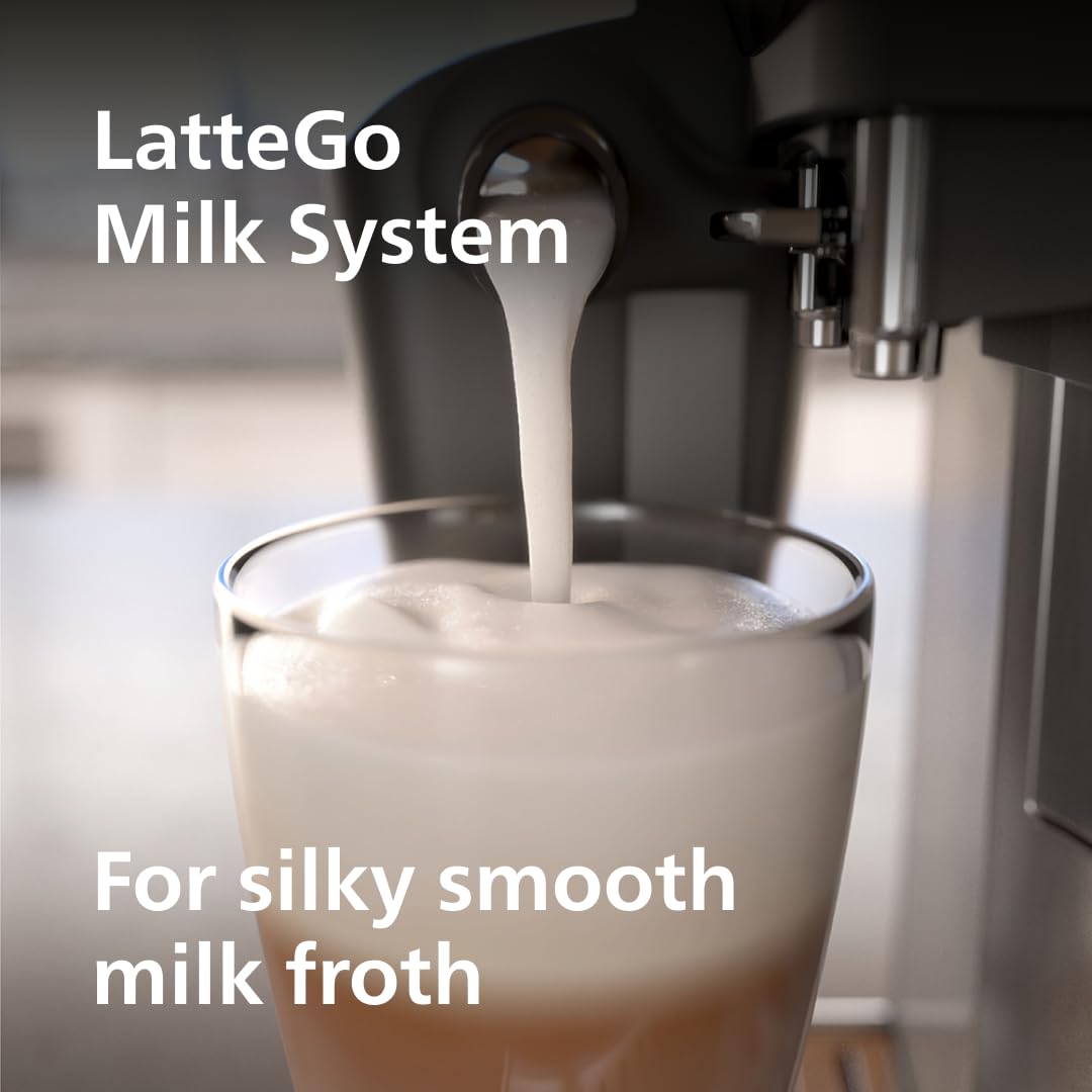 PHILIPS 3200 Series Fully Automatic Coffee Machine - 5 Delicious Coffees, LatteGo Milk System, Durable Ceramic Grinders, Intuitive Touch Display, Glossy Black (EP3241/54)