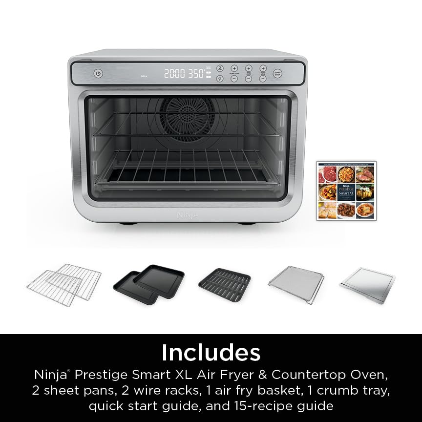 Ninja Prestige Smart XL 10-in-1 Air Fry Digital Countertop Convection Toaster Oven with Air Fry, Air Roast, Broil, Bake, Whole Roast, Pizza, Toast, Bagel, & Reheat, 1800 Watts, Stainless Steel, DT501