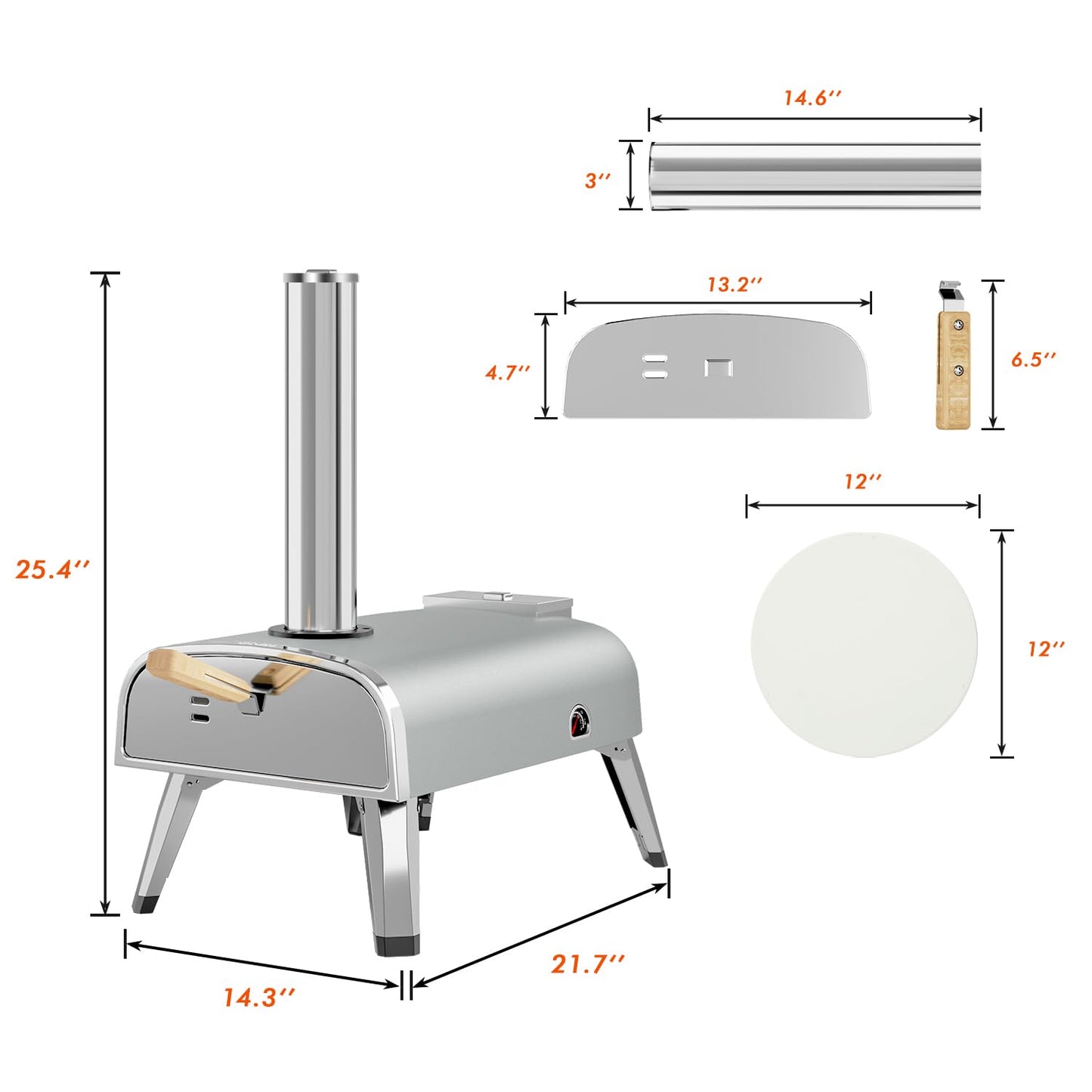 aidpiza Pizza Oven Outdoor 12" Wood Fired Pizza Ovens Pellet Pizza Stove for Outside, Portable Stainless Steel Pizza Oven for Backyard Pizza Maker Portable Mobile Outdoor Kitchen (Swivel Grey)