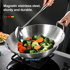 Large Stainless Steel Wok - Uncoated Chinese Non-Stick Wok & Stir-Fry Pans, Thickened Round Bottom Double Ear Wok for All Stoves,40cm ()