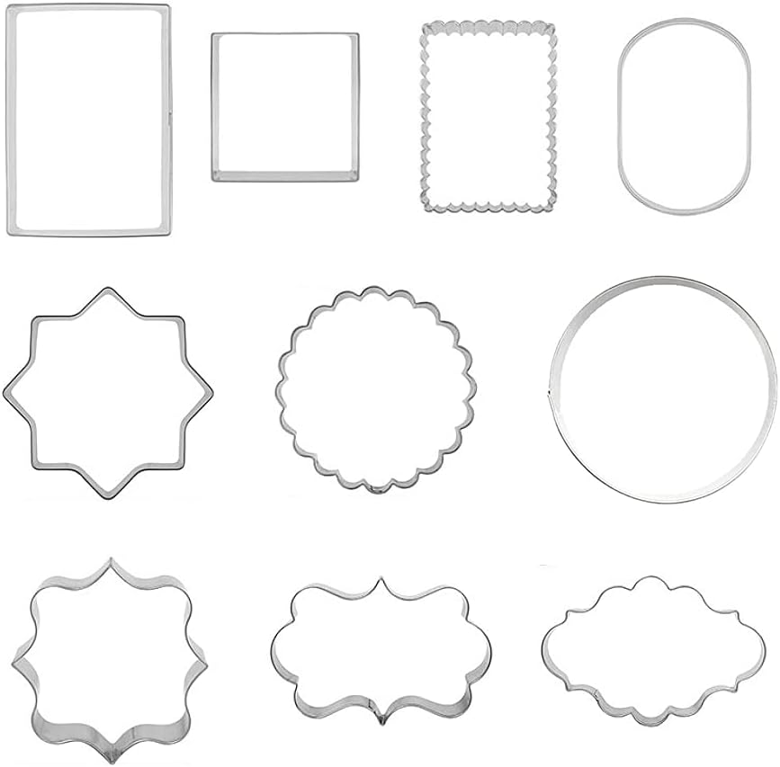 10 PCS Plaque Frame Cookie Cutters Set Fondant Tiles Biscuit Cutter Molds for Cookie Fruit Shapes