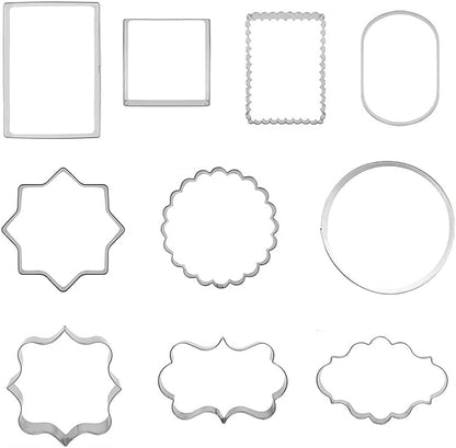 10 PCS Plaque Frame Cookie Cutters Set Fondant Tiles Biscuit Cutter Molds for Cookie Fruit Shapes