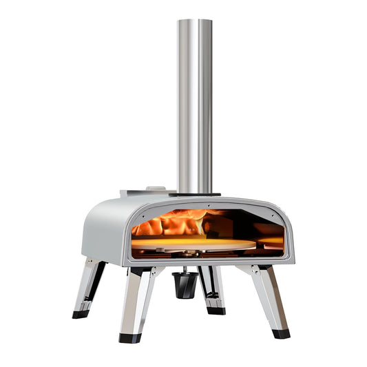 aidpiza Pizza Oven Outdoor 12" Wood Fired Pizza Ovens Pellet Pizza Stove for Outside, Portable Stainless Steel Pizza Oven for Backyard Pizza Maker Portable Mobile Outdoor Kitchen (Swivel Grey)