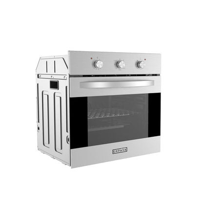 Empava 24" Single Gas Wall Oven with Bake Broil Rotisserie Functions with Mechanical Controls and Built-in Timer and Convection Fan in Stainless Steel