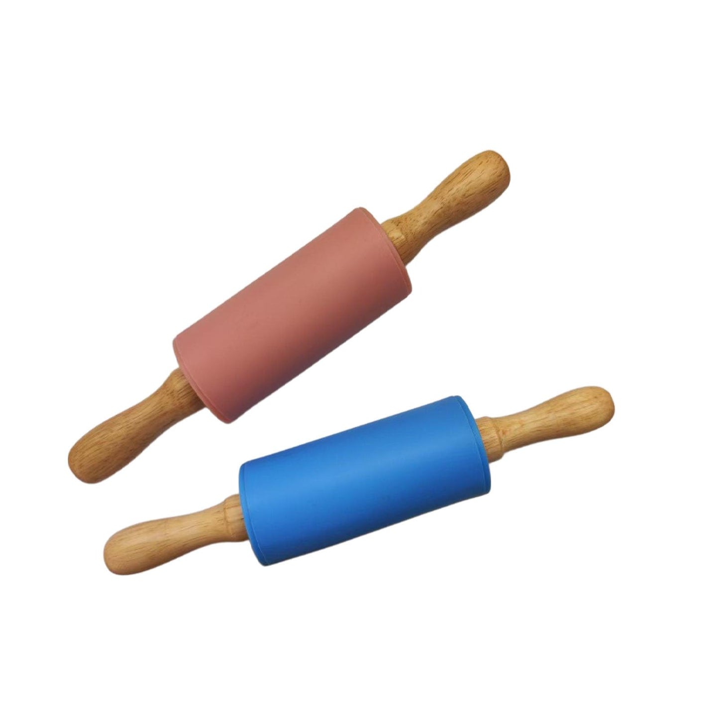 Mini Silicone Rolling Pin for Kids, Non-stick Surface Wood Handle, 9 Inch 2 Pack