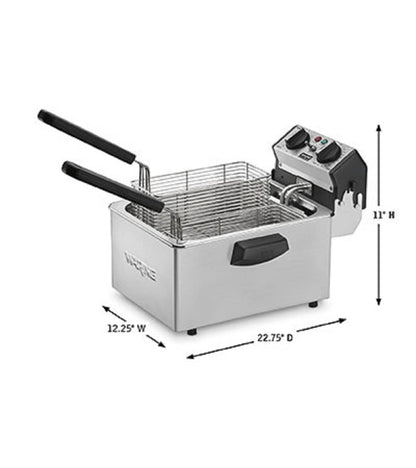 Waring Commercial WDF75RC Heavy Duty 8.5 lb double basket deep fryer, includes 4 twin baskets & 2 night covers - 1800w, 120V, 5-20 Phase Plug, Silver