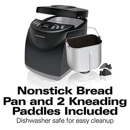 Hamilton Beach Bread Maker Machine, Digital, Programmable, 12 Settings + Gluten Free, Dishwasher Safe Pan + Kneading Paddle, 2 lb Capacity, Black (29882)