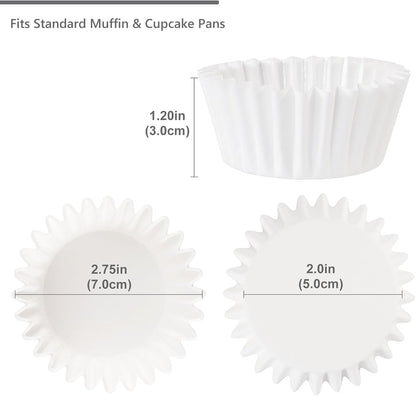 Caperci Heavy Duty Standard White Cupcake Liners 150 Counts - Grease-Resistant Paper Muffin Baking Cups, Odorless, No Muffin Pan Needed, Easily Peels (White)