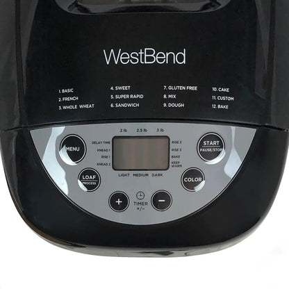 West Bend 47413 Hi-Rise Programmable Bread Maker Machine with Horizontal Dual Blade and 12 Programs, Including Gluten Free Mode, 3 Lb, Gray