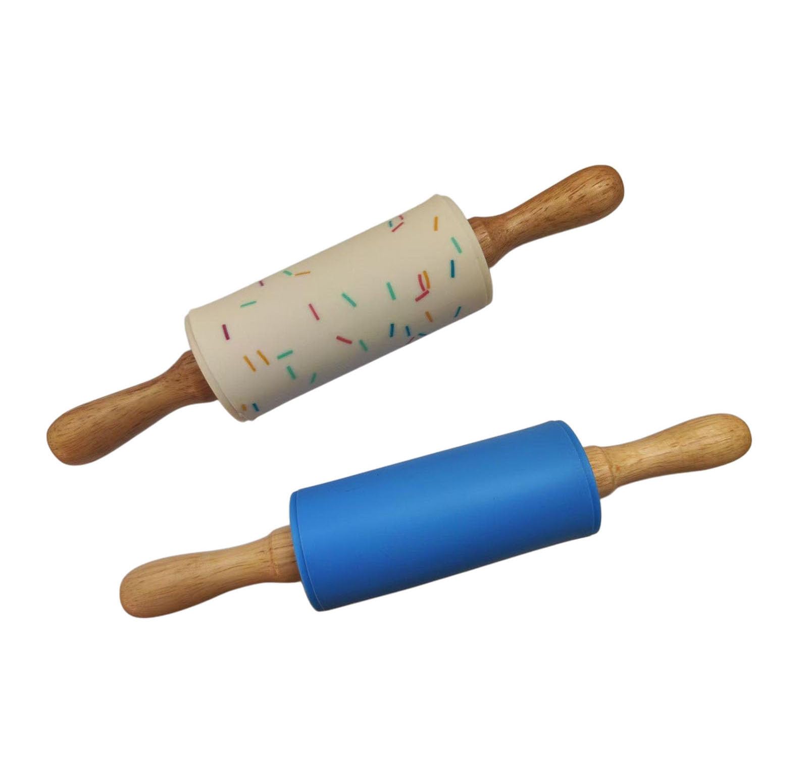 Mini Silicone Rolling Pin for Kids, Non-stick Surface Wood Handle, 9 Inch 2 Pack