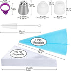 120 PCS Piping Bags and Tips Set 14 In 100 PCS Pastry Bags Cupcake Cookie Cake Decorating Kit 12 Flower Frosting Nozzles 2 Leaf Piping Tips 2 Couplers 2 Icing Bag Ties 1 Tips Brush