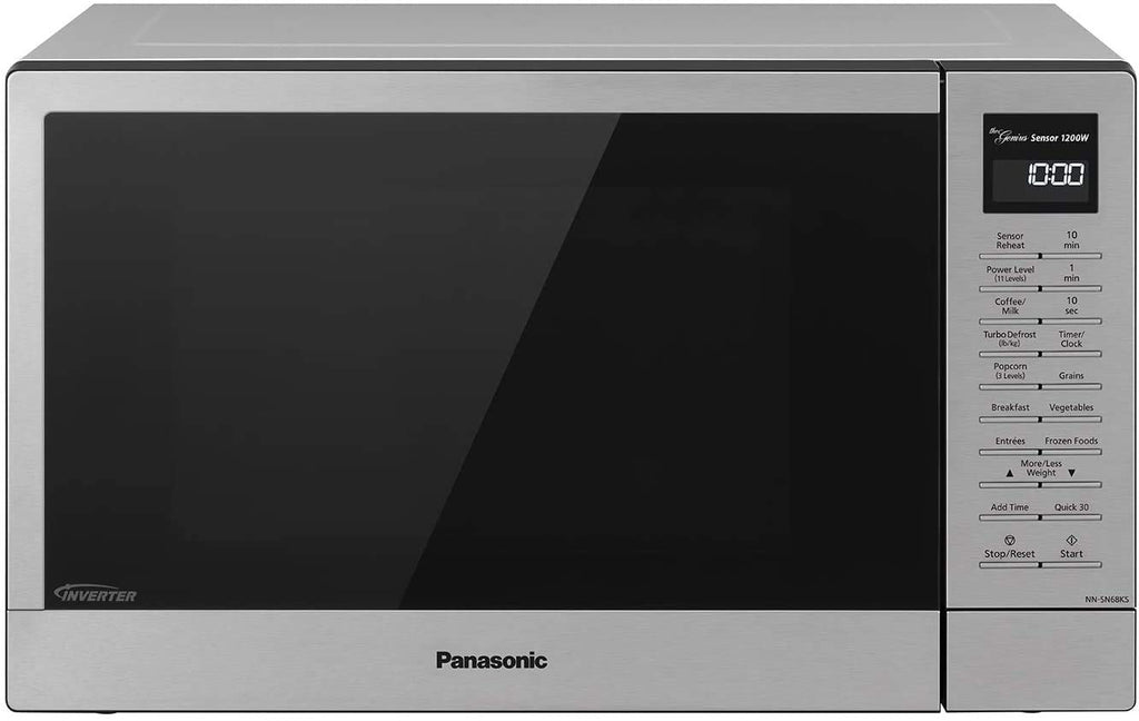 Panasonic NN-SN68KS Kompaktowy Kuchenka Mikrofalowa o Mocy 1200 W, Gotowanie z Czujnikiem, Przycisk Popcornu, Szybkie 30 Sekund i Turbo Rozmrażanie, 1.2 cu.ft, Stal Nierdzewna