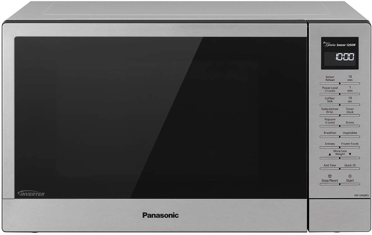 Panasonic NN-SN68KS Kompaktowy Kuchenka Mikrofalowa o Mocy 1200 W, Gotowanie z Czujnikiem, Przycisk Popcornu, Szybkie 30 Sekund i Turbo Rozmrażanie, 1.2 cu.ft, Stal Nierdzewna