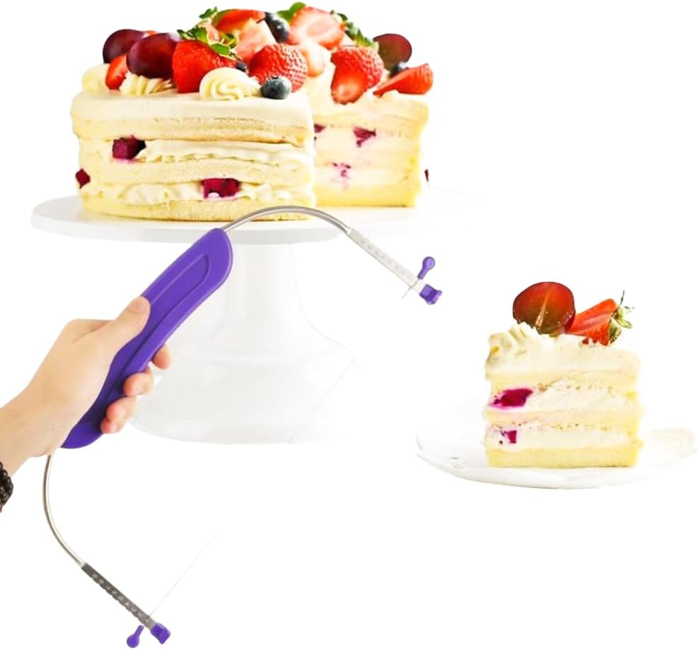 Adjustable Cake LevCake Cutter Slicer Leveler, 9 Different Height Premium Food Grade Stainless Steel Double Wires Cake Cutter/Slicer/Adjustable Cake Leveler for Leveling and Molding (Purple)