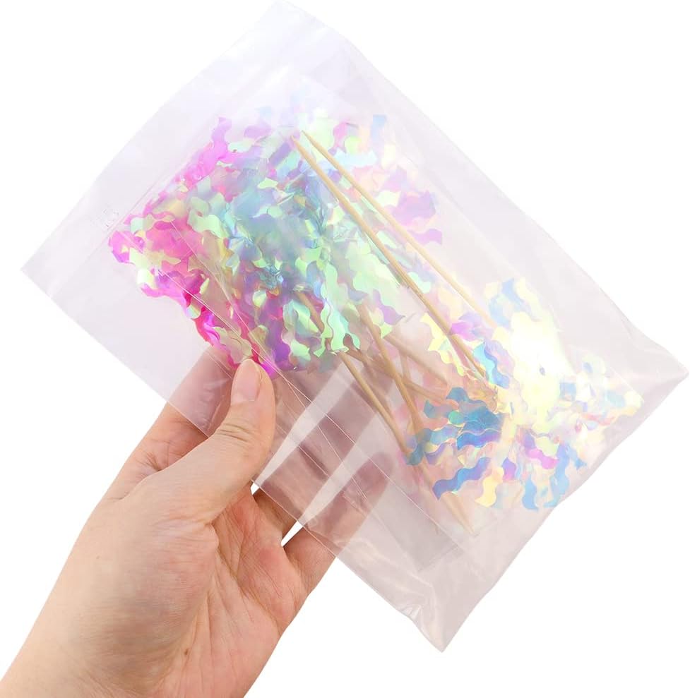 10 Pcs Happy Birthday Cake Toppers Foil Firework Cupcake Toppers Sparkle Tinsel Drink Stirrers Flowers Cake Decoration Cocktail Food Fruit Toothpick for Cake Decoration Party Supplies