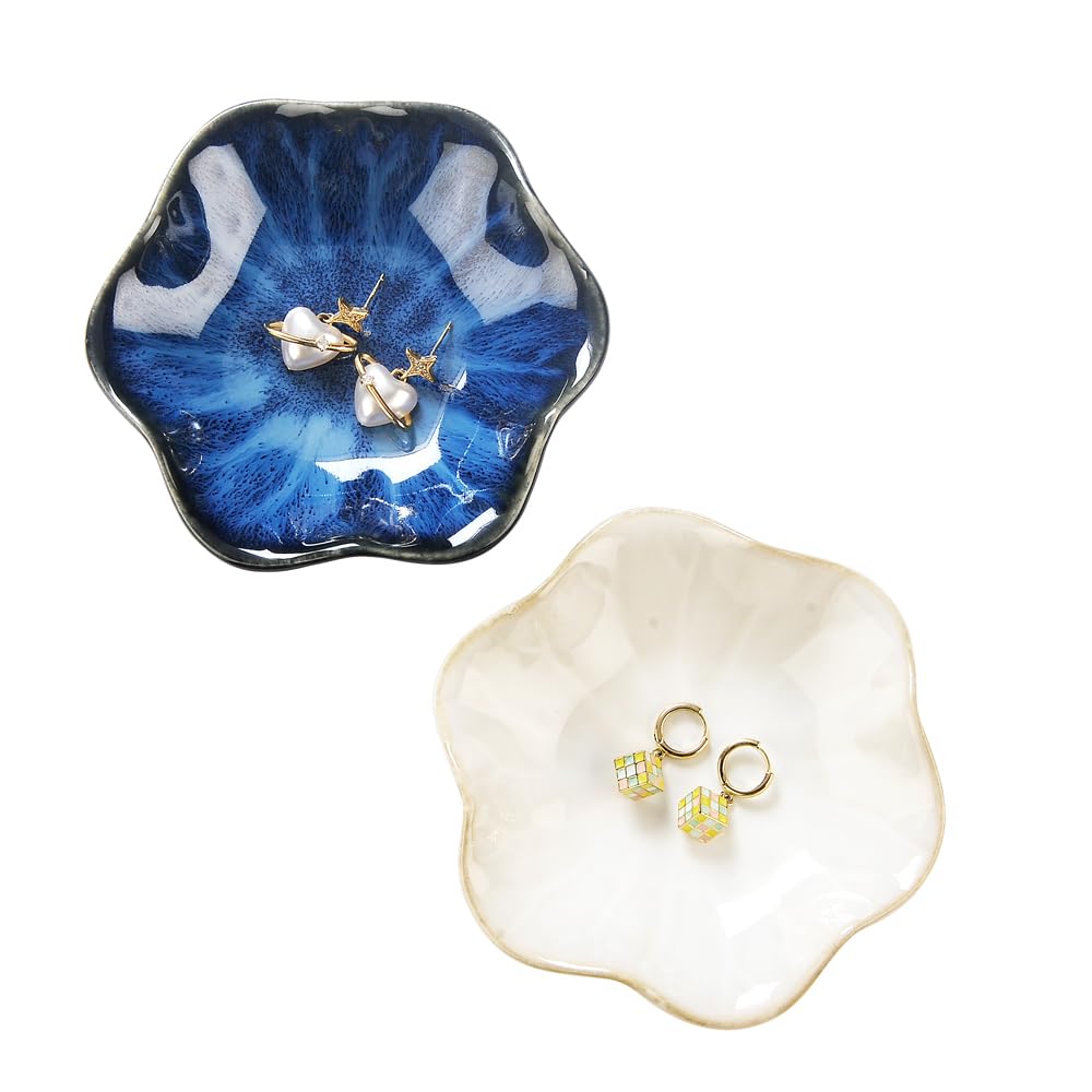 Lotus Leaf Shape Ring Holder Dish, Small Key Bowl, Ceramic Trinket Tray Jewelry Dish Organizing Necklace Earrings for Mom Friend Sister, White. All Jewelries Are NOT Included.
