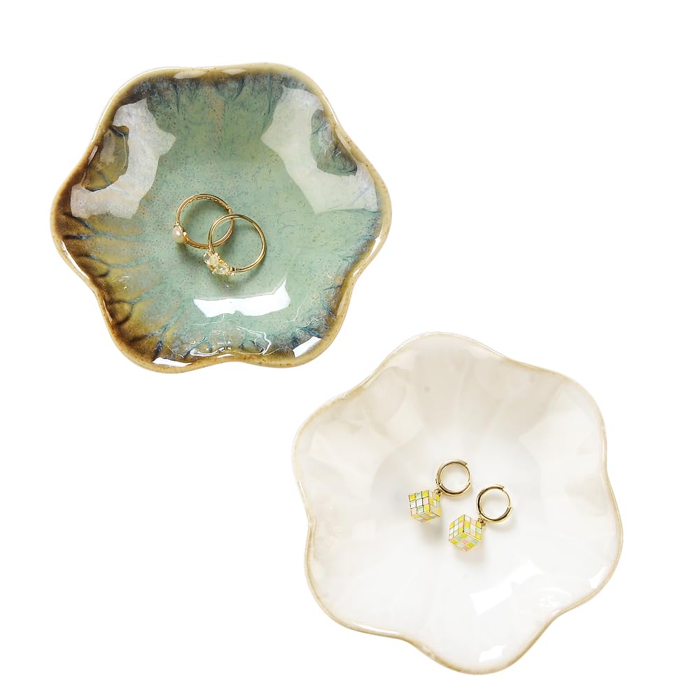 Lotus Leaf Shape Ring Holder Dish, Small Key Bowl, Ceramic Trinket Tray Jewelry Dish Organizing Necklace Earrings for Mom Friend Sister, White. All Jewelries Are NOT Included.