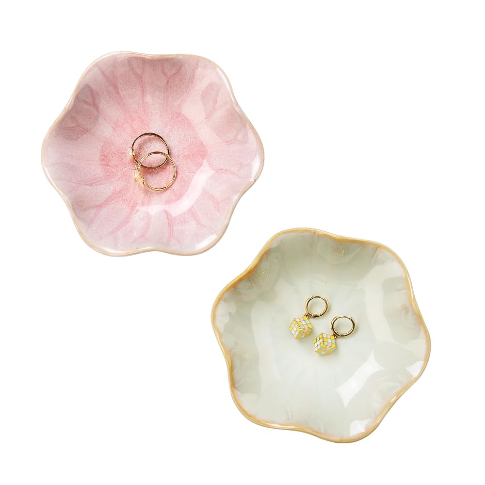 Lotus Leaf Shape Ring Holder Dish, Small Key Bowl, Ceramic Trinket Tray Jewelry Dish Organizing Necklace Earrings for Mom Friend Sister, White. All Jewelries Are NOT Included.