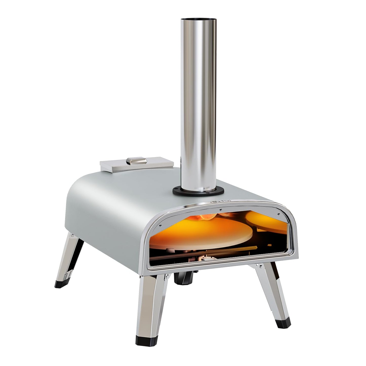 aidpiza Pizza Oven Outdoor 12" Wood Fired Pizza Ovens Pellet Pizza Stove for Outside, Portable Stainless Steel Pizza Oven for Backyard Pizza Maker Portable Mobile Outdoor Kitchen (Swivel Grey)