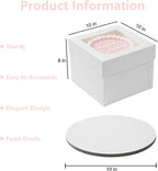 3 Pack Cake Boxes, 10x10x8 Inches Tall Cake Box with Cake Boards, White Bakery Boxes with Window, Disposable Cake Containers with Lids for Cake, Donuts, Pies, Cookies, Wedding, Birthday, Party