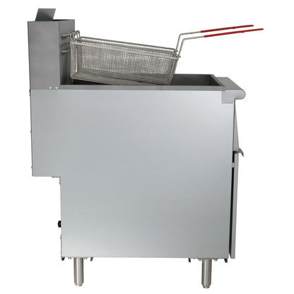 Kratos Commercial Gas Floor Deep Fryer (Gas) - 70-100 lb. Oil Capacity, 5 Heating Tubes, 150,000 BTU, Stainless Steel with 2 Fryer Baskets (29Y-012-NAT)