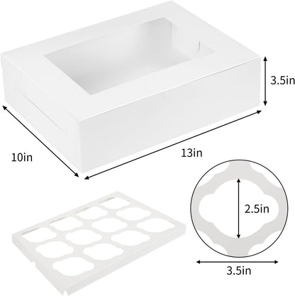 Moretoes 15 Sets Cupcake Boxes, 12 Count Cupcake Containers, 13x10x3.5 Inches Bakery Boxes with Window and Inserts to Fit Muffins, for Birthday Holiday Party Bakery Supplies
