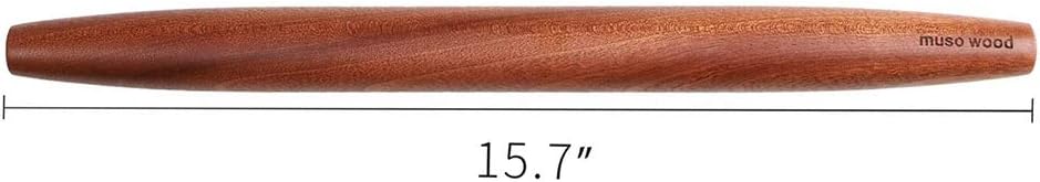 Muso Wood Sapele Wooden French Rolling Pin for Baking, Tapered Roller for Fondant, Pie Crust, Cookie, Pastry (French 15-3/4inch)