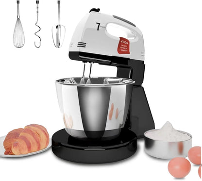 Stand Mixers, 7 Speeds With 3QT Stainless Steel Bowl, Stand and Hand Mixer with Dough Hook, Whisk, Mixing Beater for Baking, Cake, Cookie, Kneading (OP5)