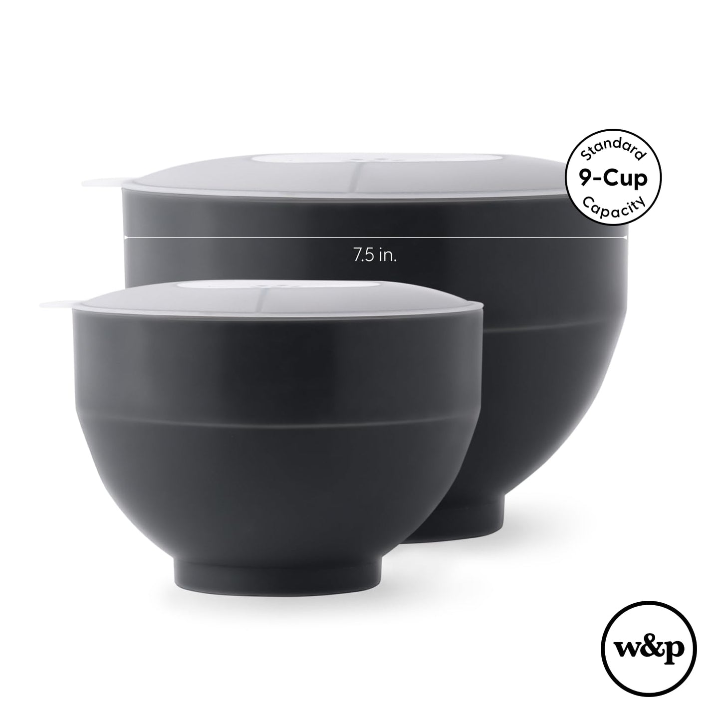 W&P Microwave Silicone Popper Maker | Black | Collapsible Bowl w/Built in Measuring, BPA, Eco-Friendly, Waste Free, 9.3 Cups of Popped Popcorn