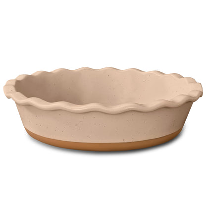 Mora Ceramic Deep Fluted Pie Dish for Baking - 9 inch Porcelain Pie Plate for Apple, Quiche, Pot Pies, Tart, etc. - Modern Farmhouse Style - Vanilla White