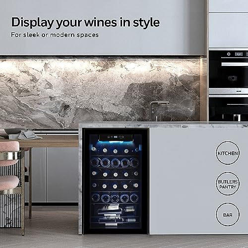 Honeywell 34 Bottle Compressor Wine Cooler Refrigerator, Large Freestanding Wine Cellar For Red, White, Champagne or Sparkling Wine, Digital Temperature Control, Stainless Steel