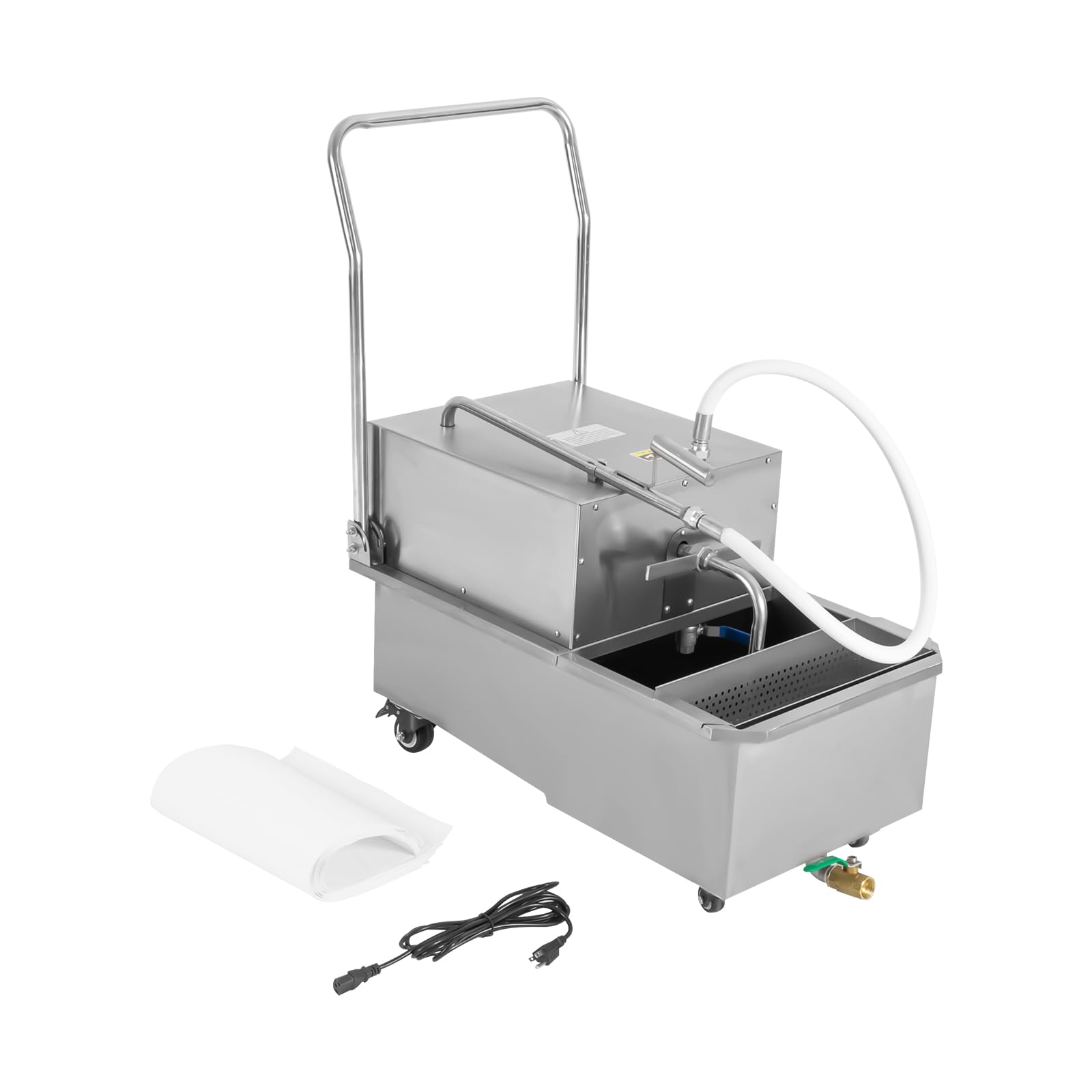 55 L /14.5 Gal Commercial Mobile Fryer Filter Machine/Oil Filter Truck, 550W Fryer Filter Frying Oil Filtering System for Restaurant - Gravity Sedimentation (US Stock)