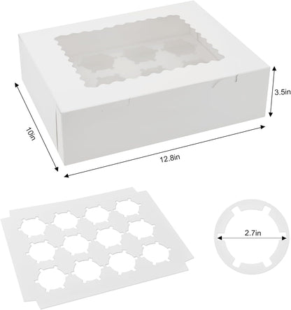 6 Sets x 12 Count Cupcake Containers Boxes with Window, 12.8 x 10 x 3.5 Inch Carrier Holder Bakery for Birthday,Wedding,Party
