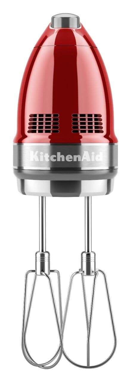 Mikser ręczny KitchenAid 9-Speed ​​Digital z akcesoriami Turbo Beater II i Pro Whisk - Candy Apple Red