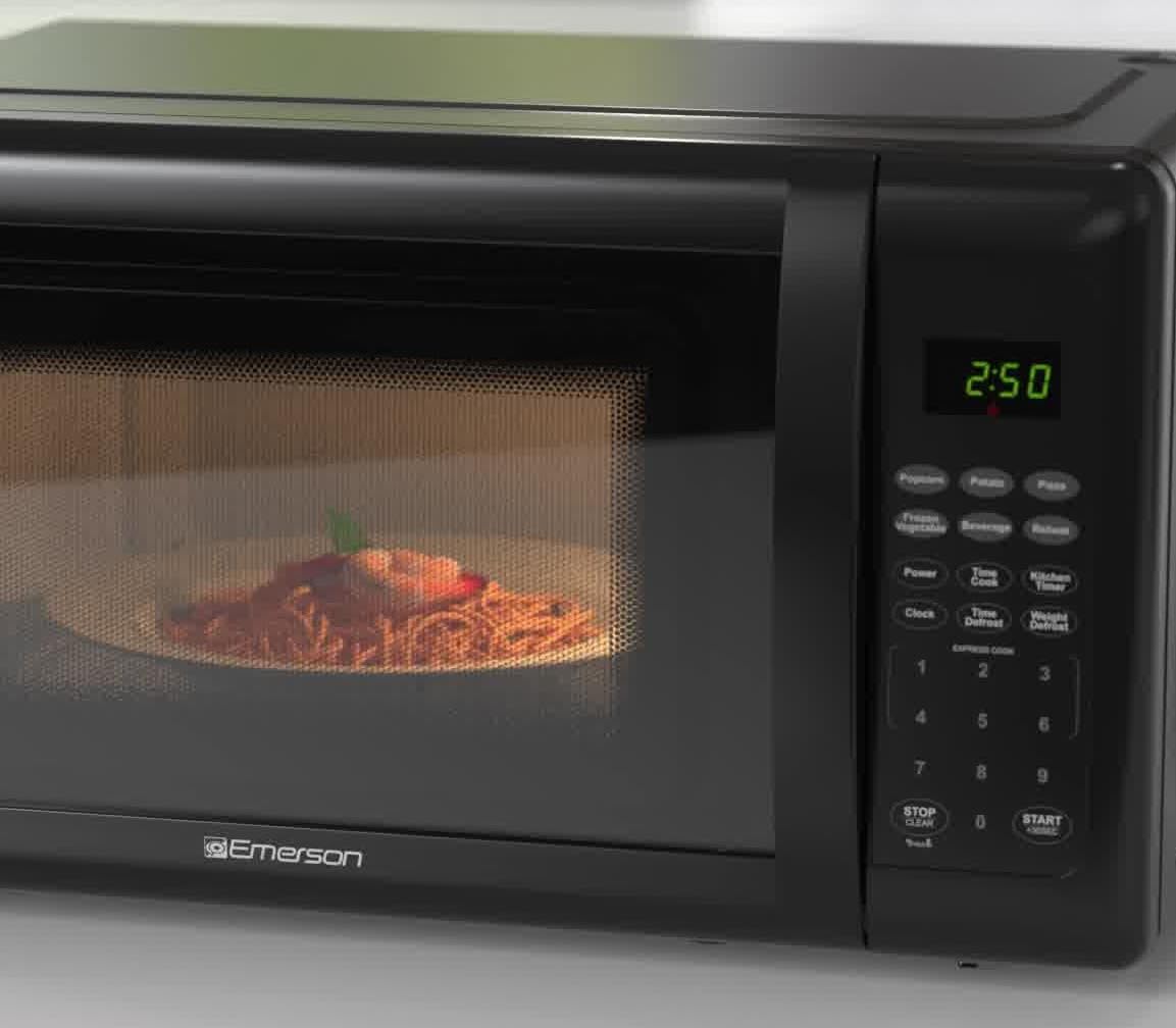 Emerson MW7302B Compact Countertop Microwave Oven with Touch Control, LED Display, 700W, 10 Power Levels, 6 Auto Menus, Glass Turntable and Child Safe Lock, 0.7 Cu., Ft. Black