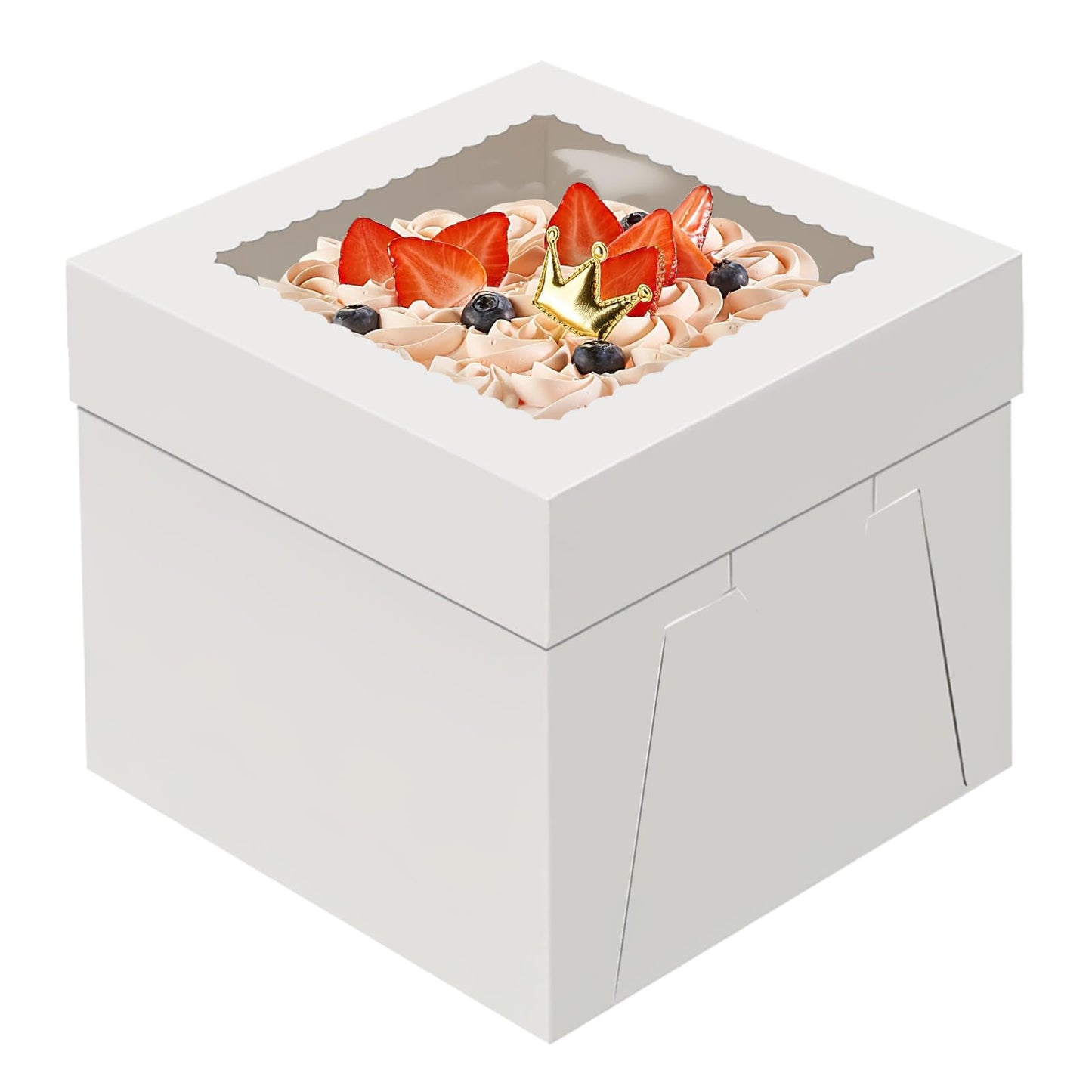 4 Pack Cake Boxes 10 Inch, Disposable Cake Transport Container, White Bakery Boxes with Large Window, for Cookies Pies Cupcakes Pastry (10×10×5 Inches)