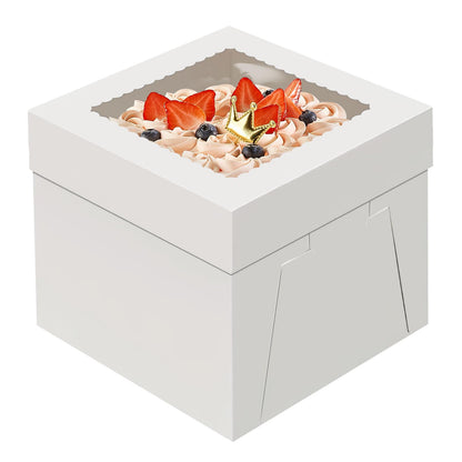 4 Pack Cake Boxes 10 Inch, Disposable Cake Transport Container, White Bakery Boxes with Large Window, for Cookies Pies Cupcakes Pastry (10×10×5 Inches)