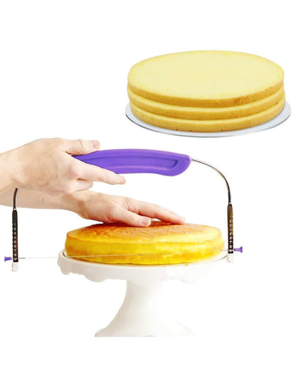 Adjustable 2- wire Cake Slicer Leveler Small Cake Cutter Slicer for Leveling Tops of Layer Cakes Professional Baking Tool with Stainless Steel Wires and Purple Handle By Prokitchen