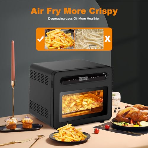 26QT Air Fryer Toaster Oven, Steam Countertop Oven, Fit 12" Pizza, 6 Slices Toast, Large Capacity, Rotisserie and Dehydrator, Pizza