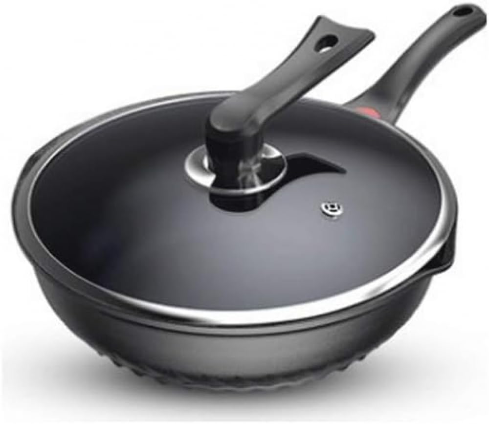 DMYINGBD Chinese Wok Non-Stick pan die-cast Aluminum Anti-Scratch Induction Electric Wok and Glass lid Wok, Maifan Stone Wok