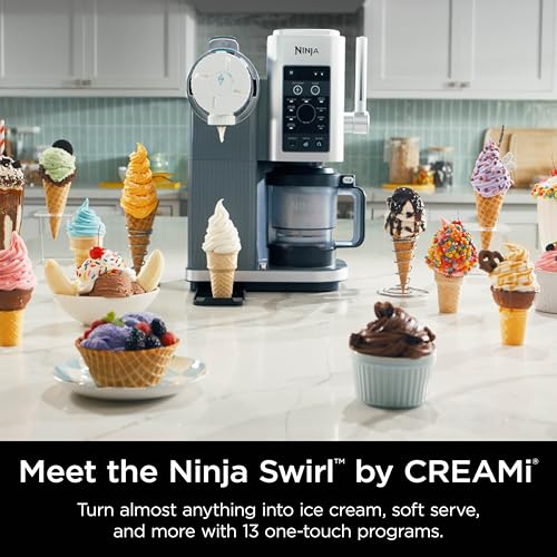 Ninja CREAMi Swirl Ice Cream and Soft Serve Maker, Sorbet, Milkshake, Frozen Yogurt, Low Calories Program & More, 13-in-1, Soft Serve Handle & (2) CREAMi Swirl 16oz Pints, For Kids & ALL ages, NC701