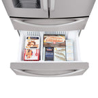 Lodówka LG 28 cu.ft. Smart Wi-Fi z drzwiami francuskimi — 27,80 ft³ — 2 szuflady zamrażarki — 18,60 ft³ pojemności netto lodówki — 9,20 ft³ pojemności netto zamrażarki — 724 kWh rocznie — gładka — LED