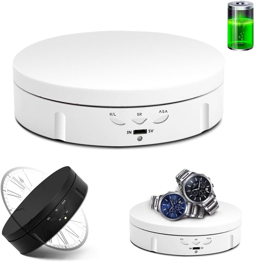 JAYEGT Motorized Rotating Display Stand, 5.74inch /22LB Load, 360 Degree Electronic Turntable Display Stand for Photography Products Shows, Jewelry, Watch, 3D Models, Cake, White