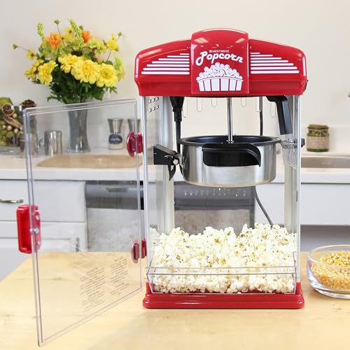 West Bend Stir Crazy Movie Theater Popcorn Popper z nieprzywierającym czajnikiem do popcornu, narzędziem pomiarowym i łyżką do popcornu do maszyny do popcornu Gourmet, 4 Qt., czerwony