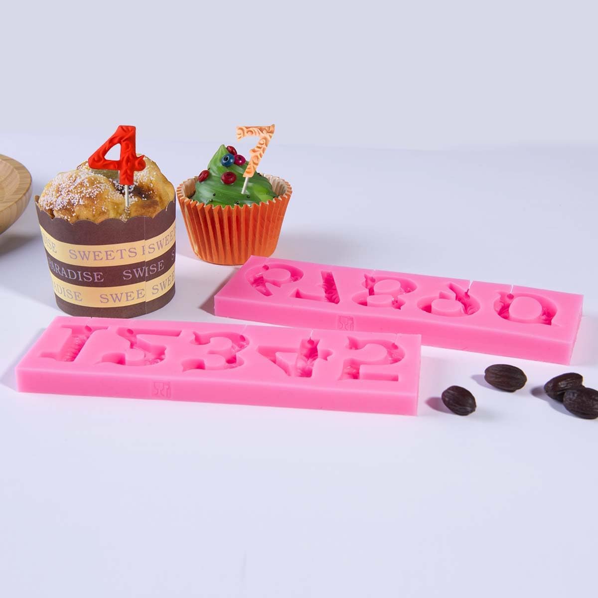 OBTANIM Silicone Number 0-9 3D Embossed Fondant Chocolate Mold with Stick Hole for Birthday Cake Decorating DIY Baking