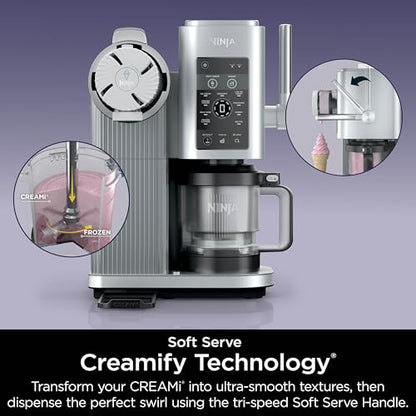 Ninja CREAMi Swirl Ice Cream and Soft Serve Maker, Sorbet, Milkshake, Frozen Yogurt, Low Calories Program & More, 13-in-1, Soft Serve Handle & (2) CREAMi Swirl 16oz Pints, For Kids & ALL ages, NC701