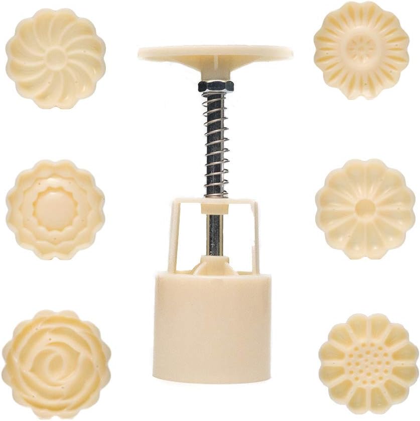 Cookie Press Mid-Autumn Festival Hand-Pressure Moon Cake Mould with 6 Pcs Mode Pattern for 1 Sets - 50g Cookie Stamp Mooncake Mold Set - Cookie Stamps DIY Decoration Press Cake Cutter